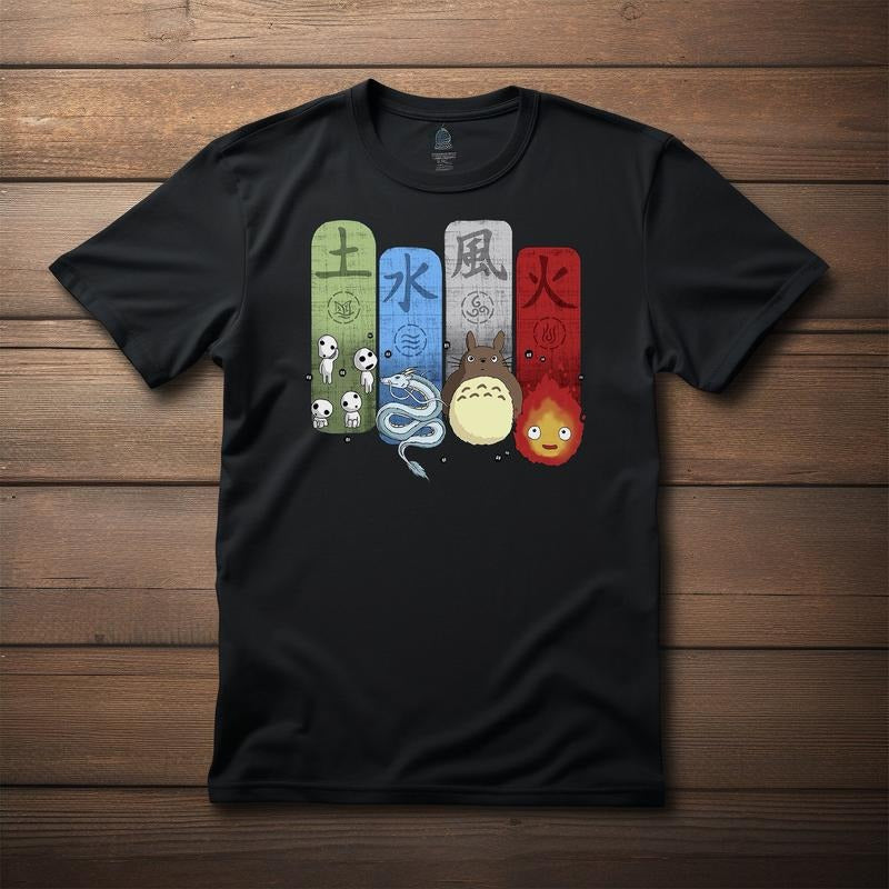Fantasy Forest Elements T-shirt, Japan Anime Movie Fan Shirt, Anime T-shirt