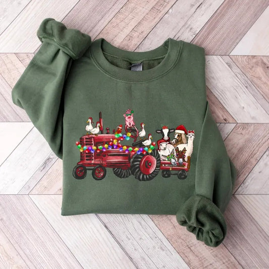 Farm Animals Christmas Sweatshirt, Christmas Farm Animals Truck Shirt, Christmas Animals Sweater, Country Christmas...