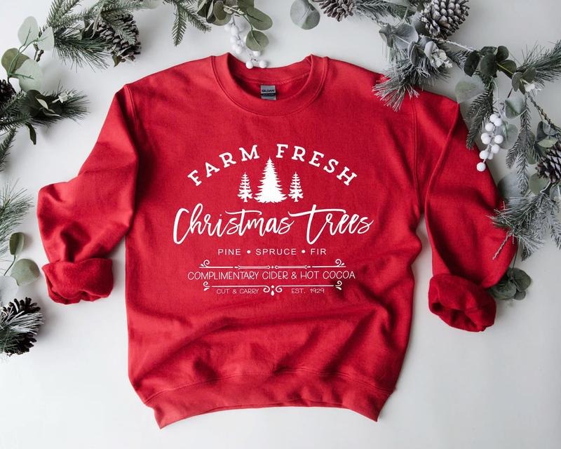 Farm Fresh Christmas Trees Shirt, Pine Spruce Fir, Christmas Gift Ideas, Holiday Shirt, Christmas Sweatshirt, Unisex Adult Tee, Winter Tee Menswear Hoodie