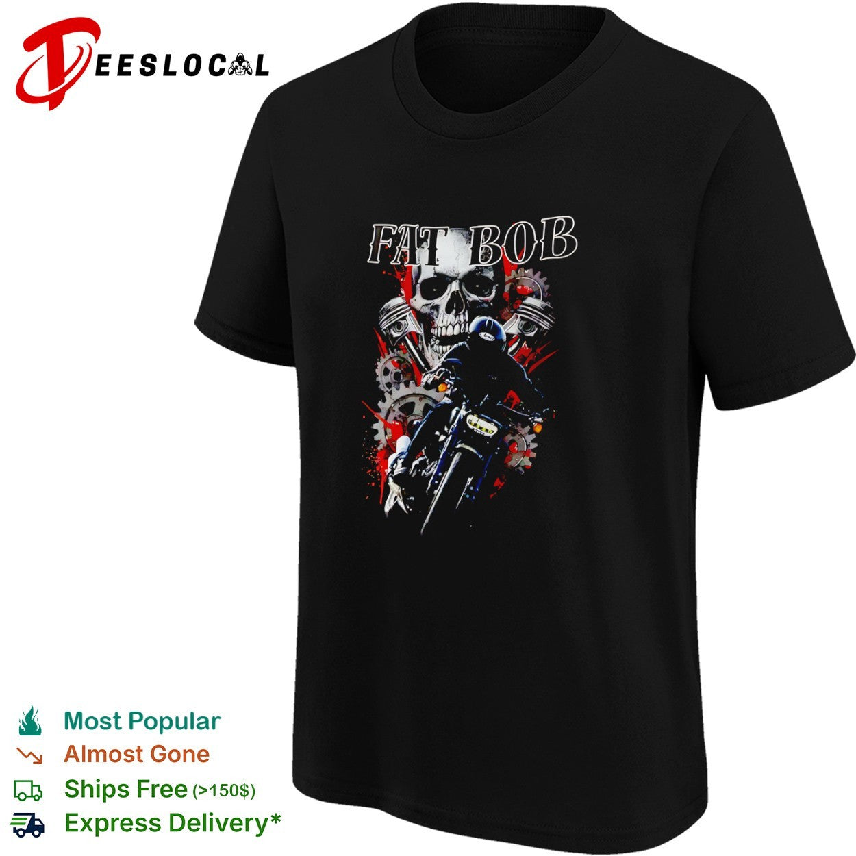 Fat Bob Harley Davidson Motorcycle Skull Gears Biker Speed Culture Heavy Metal shirt