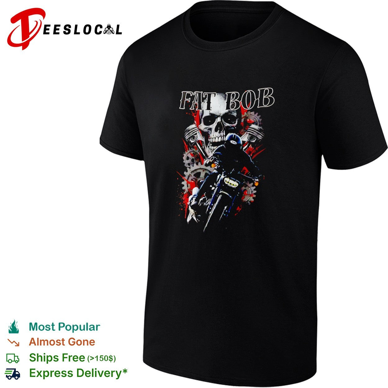 Fat Bob Harley Davidson Motorcycle Skull Gears Biker Speed Culture Heavy Metal shirt