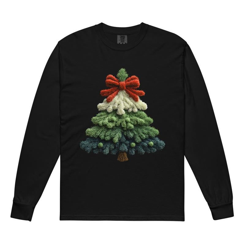Faux Coquette Christmas Tree Long Sleeve Comfort Colors, Trendy Christmas Holiday Women's Graphic