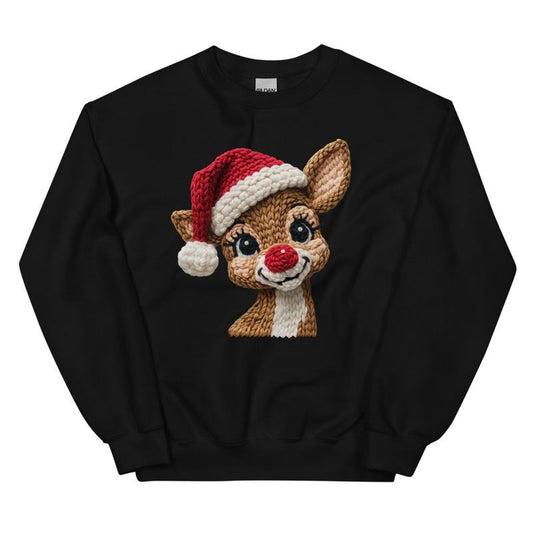Faux Yarn Reindeer Crewneck, Trendy Christmas Sweatshirt, Holiday Outfit