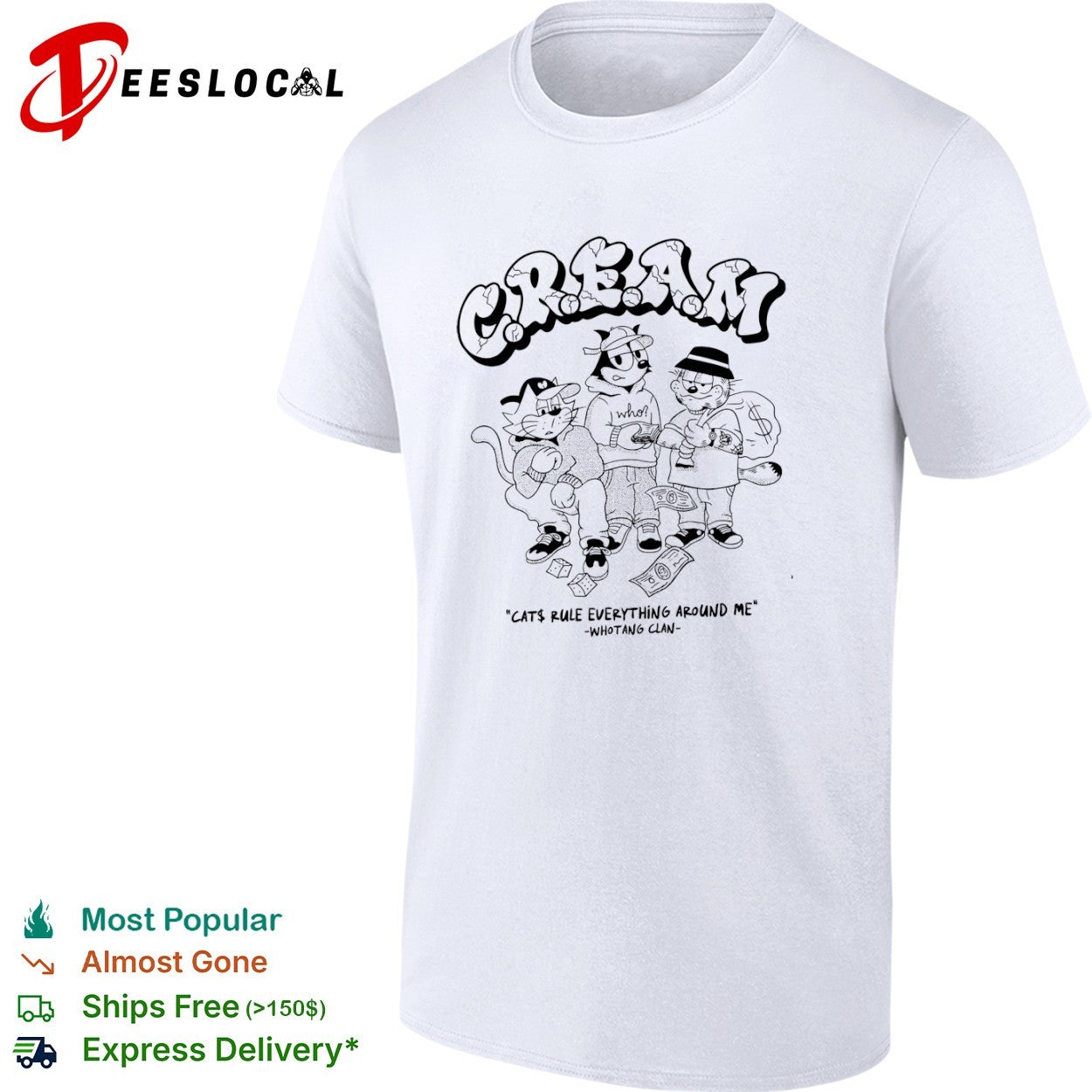 Felix the Cat and Garfield Wu Tang Clan Cream Cats Rule Everything Around Me shirt