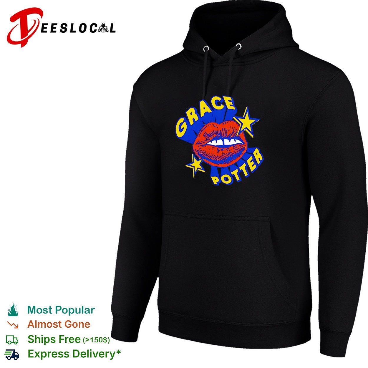 Female vocalist bold lips stars retro pop art logo concert shirt