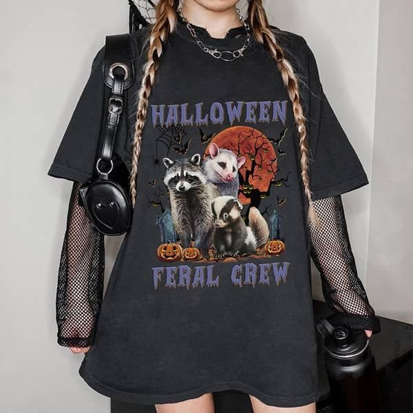 Feral Girl Raccoon TShirt Raccoon Halloween Shirt Funny Halloweeen Shirt