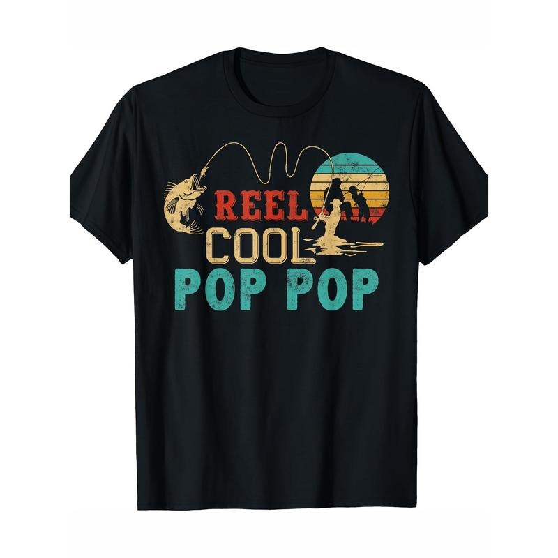 Fishing Reel Cool Pop Pop Father's Day Gift For Fisherman T-Shirt Cotton Made in USA