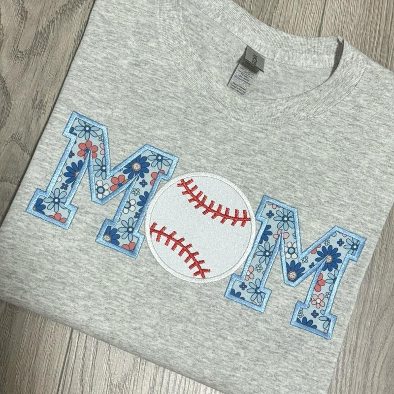 Floral Baseball Mom Appliqué Tee