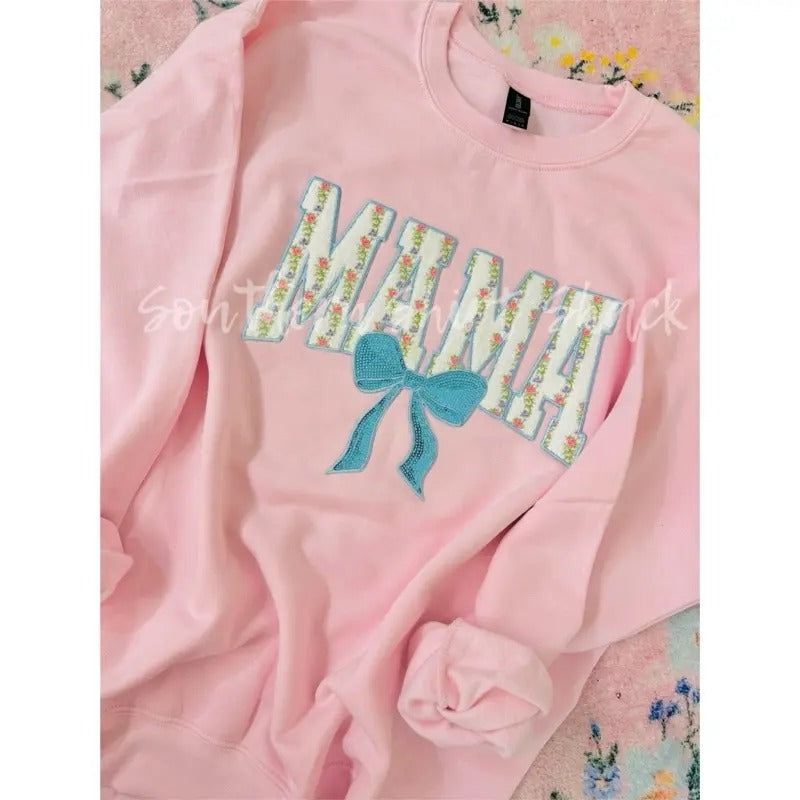 Floral Mama Bow Patch Sweatshirt | Grand Millennial Mama Sweatshirt | Coquette Mama Sweatshirt graphic shirt unisex style