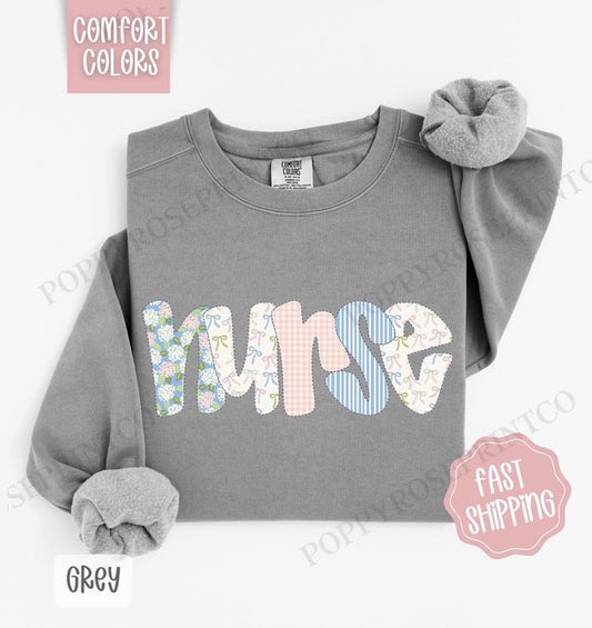 Floral Nurse Comfort Colors Sweatshirt, Cute Spring RN Sweater, Coquette Nursing Crewneck