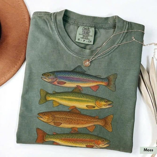 Fly Fishing Trout T-Shirt, Retro Fish Shirt, Fishermen Aesthetic Shirt, Comfort Colors Fishing TShirt, Fishermen Gift, Bass Lover, Fish Core