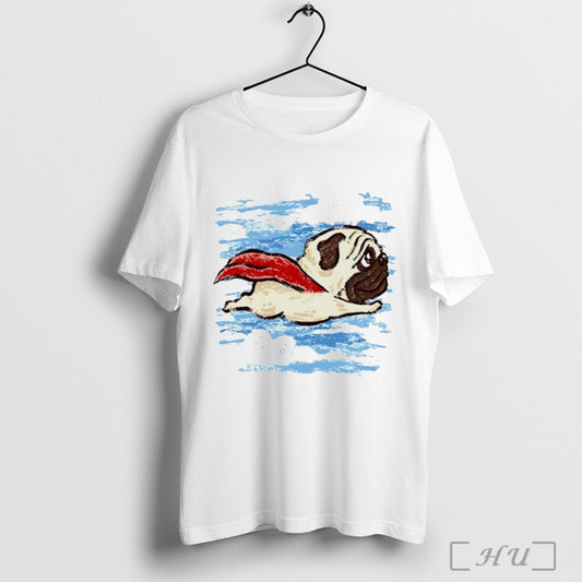 Flying Pug Superdog Funny Graphic T Shirt