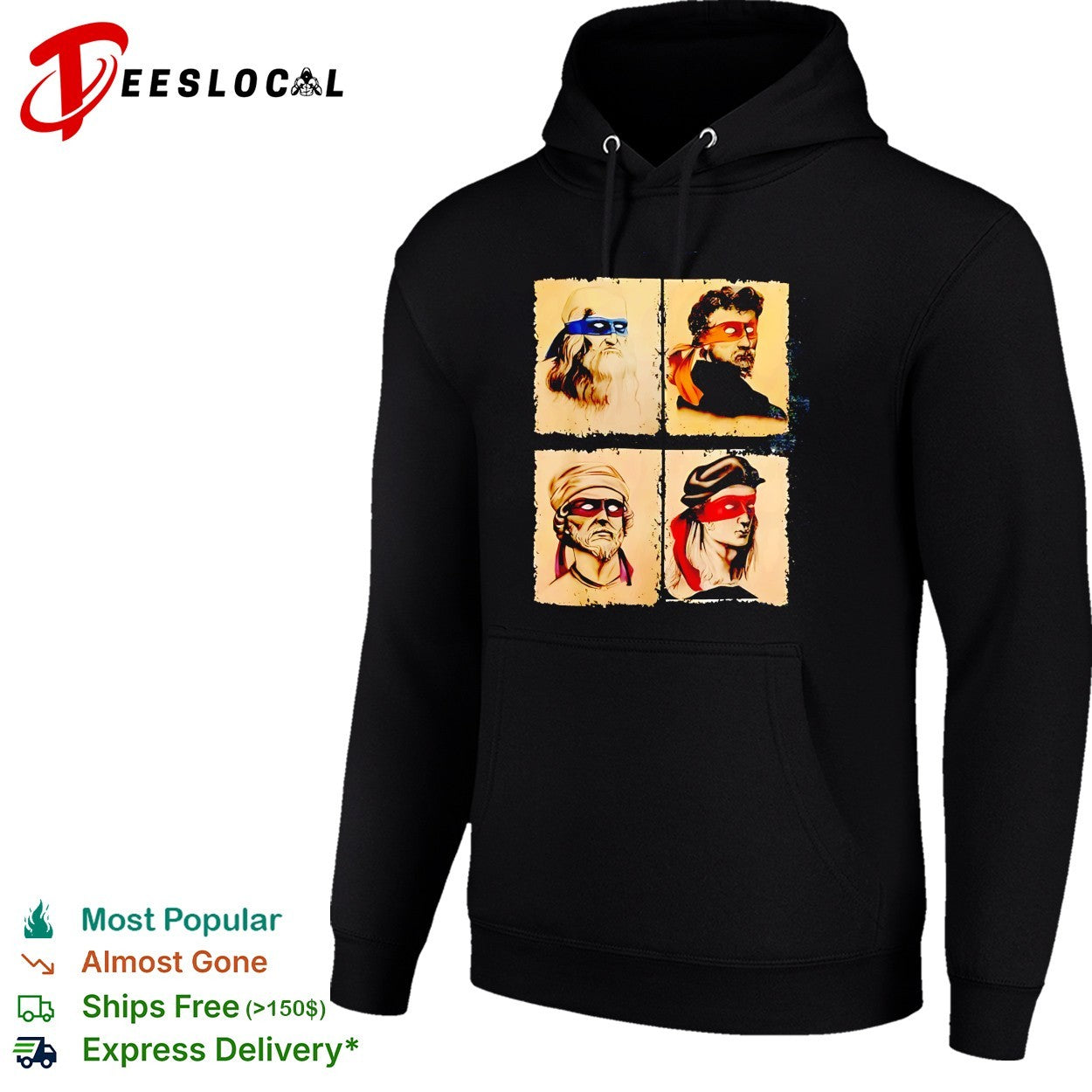 Four masked vigilante portraits bandana colors renaissance art shirt