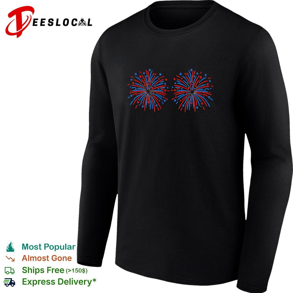 Fourth of July fireworks patriotic red blue stars vintage graphic shirt