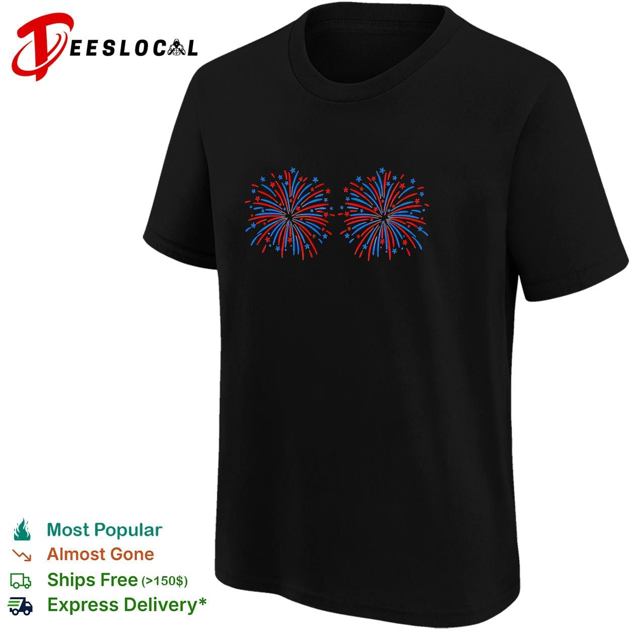 Fourth of July fireworks patriotic red blue stars vintage graphic shirt