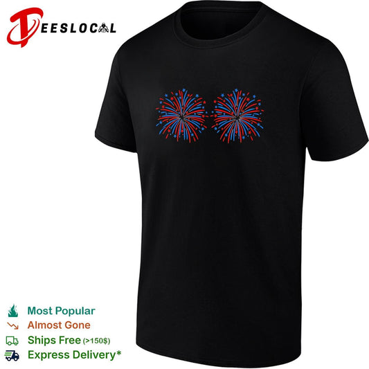 Fourth of July fireworks patriotic red blue stars vintage graphic shirt