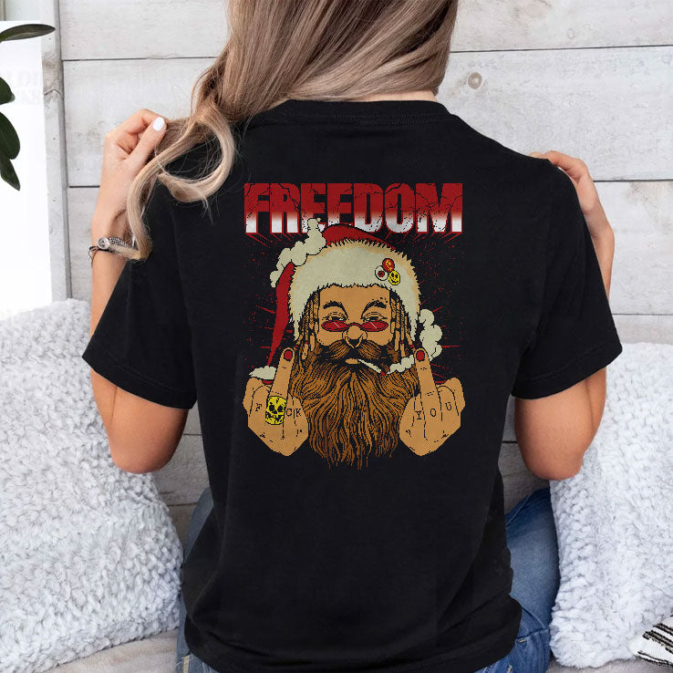 Freedom Defiant Santa Claus Middle Finger Christmas T Shirt