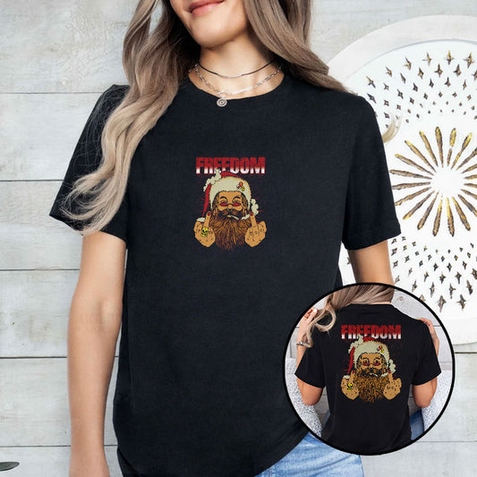 Freedom Defiant Santa Claus Middle Finger Christmas T Shirt