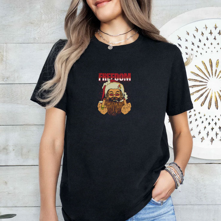 Freedom Defiant Santa Claus Middle Finger Christmas T Shirt