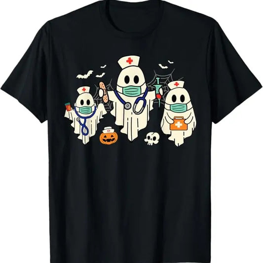 Funny Halloween Shirts For Men, Halloween Nurse Nursing Funny Health Worker RN Ghost Nurse T-Shirt Menswear - Available from size S to 5XL