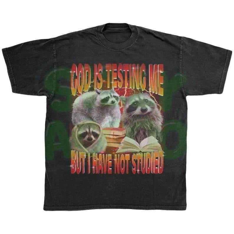 Funny Raccoon Shirt, Y2K Meme Tshirt, Chaotic Student Humor Shirt, Procrastinator Tee, Trash Panda Ironic Tee, College Student Gift Cotton Womenswear