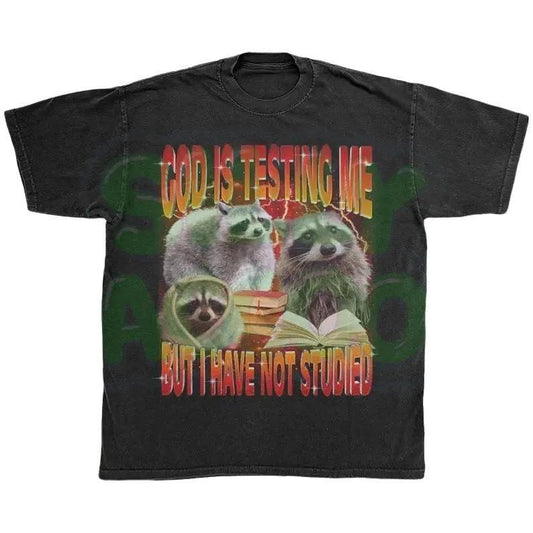 Funny Raccoon Shirt, Y2K Meme Tshirt, Chaotic Student Humor Shirt, Procrastinator Tee, Trash Panda Ironic Tee, College Student Gift Cotton Womenswear