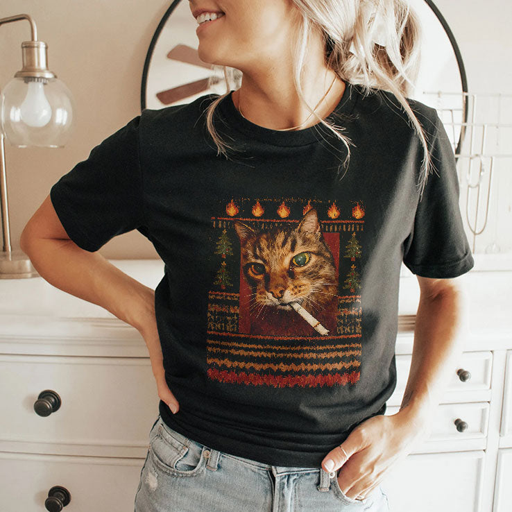 Funny Smoking Cat Meme Christmas T Shirt