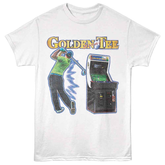 Golden Tee - Golfer And Cabinet - American Classics - White Solid Adult Short Sleeve T-Shirt