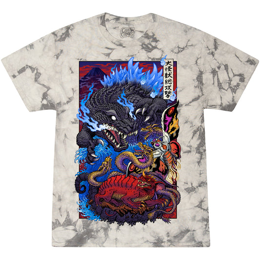 GODZILLA, MOTHRA AND KING GHIDORAH (GMK) - TIE-DYE T-SHIRT (UKIYO-E TIE DYE)