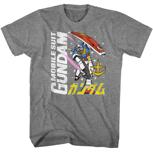 Gundam - Ms White Text - American Classics - Solid Gray Adult Short Sleeve T-Shirt - clothing by TeeHivey.com (Image 1)