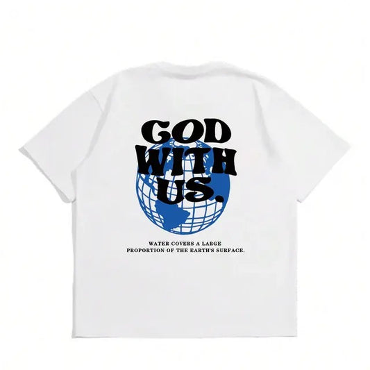 GOD WITH US Streetwear Shortsleeve Tshirt Menswear Top Tropical Crewneck