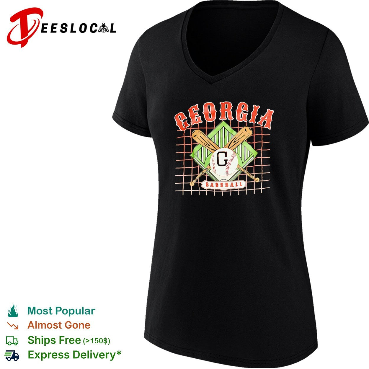 Georgia Baseball G logo with crossed bats and grid background university shirt
