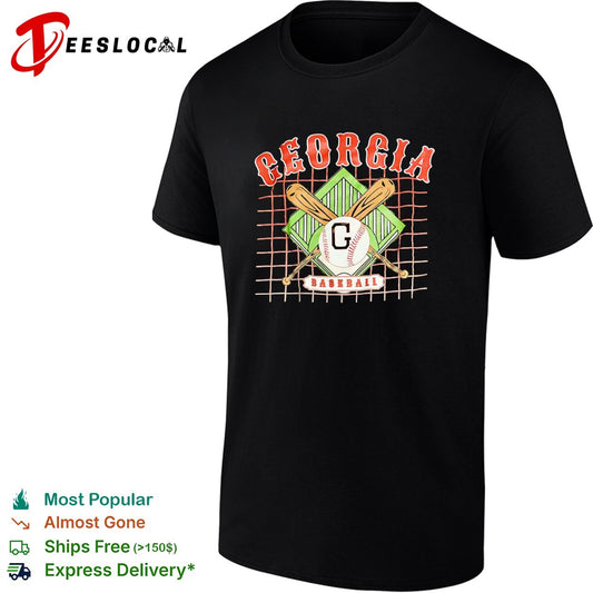 Georgia Baseball G logo with crossed bats and grid background university shirt