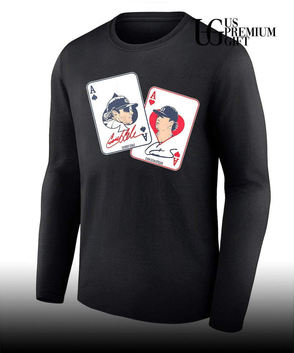 Gerrit Cole and Cam Schlittler New York Yankees MLB Aces playing card signature shirt