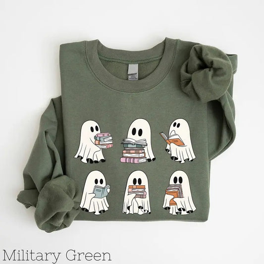 Ghost Reading Books Sweatshirt, Acotar Ghost Sweatshirt, Acotar Sweatshirt,Bookish Ghost Sweatshirt,Ghost Crewneck,Librarian Ghost Halloween style 02