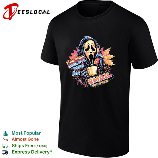 Ghostface holding phone and coffee this call could’ve been an email shirt