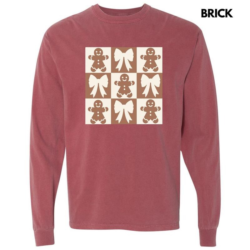 Gingerbread Checkerboard Long Sleeve Comfort Colors T-Shirt 'NLB'