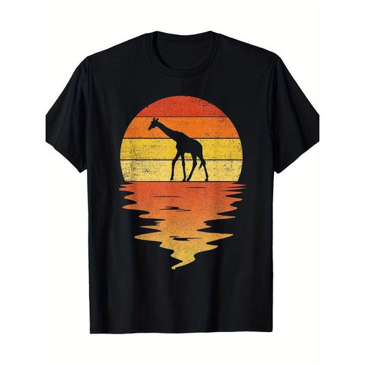 Giraffe Shirt Retro Sunset 70s Retro Giraffe T-shirt Made in USA