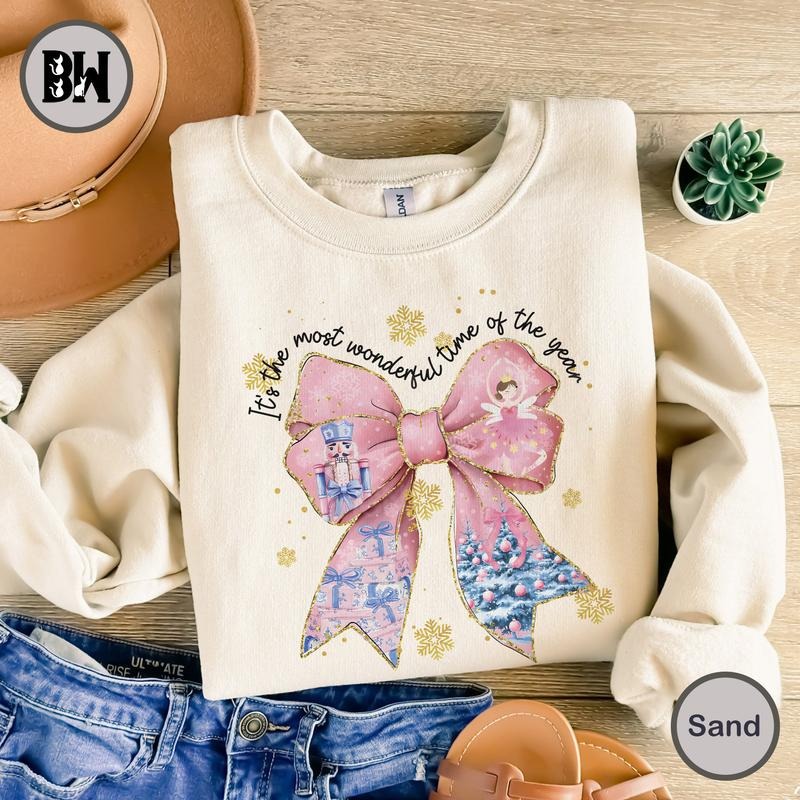 Glitter Christmas Nutcracker Coquette Bow Sweatshirt, Pink Nutcracker Shirt, Y'all are Nuts Shirt, Merry Christmas Shrit