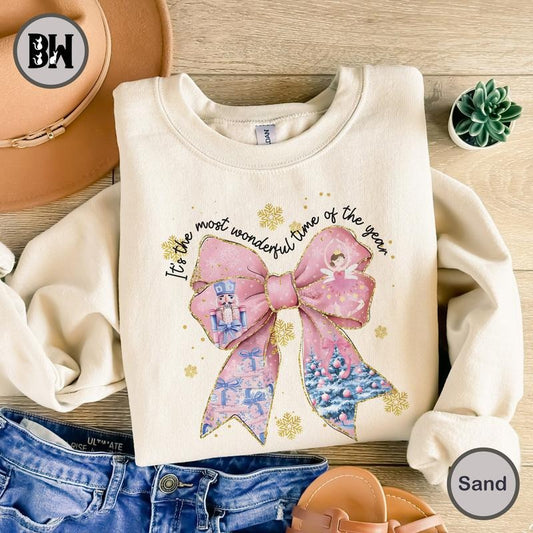 Glitter Christmas Nutcracker Coquette Bow Sweatshirt, Pink Nutcracker Shirt, Y'all are Nuts Shirt, Merry Christmas Shrit
