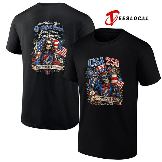 Grateful Dead USA 250 since 1776 red white and blue real women love graphic shirt