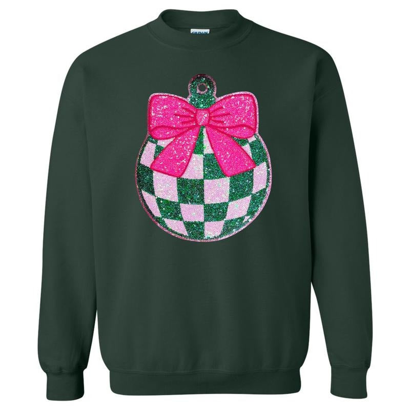 Green & Pink Checker Ornament Patch Sweatshirt