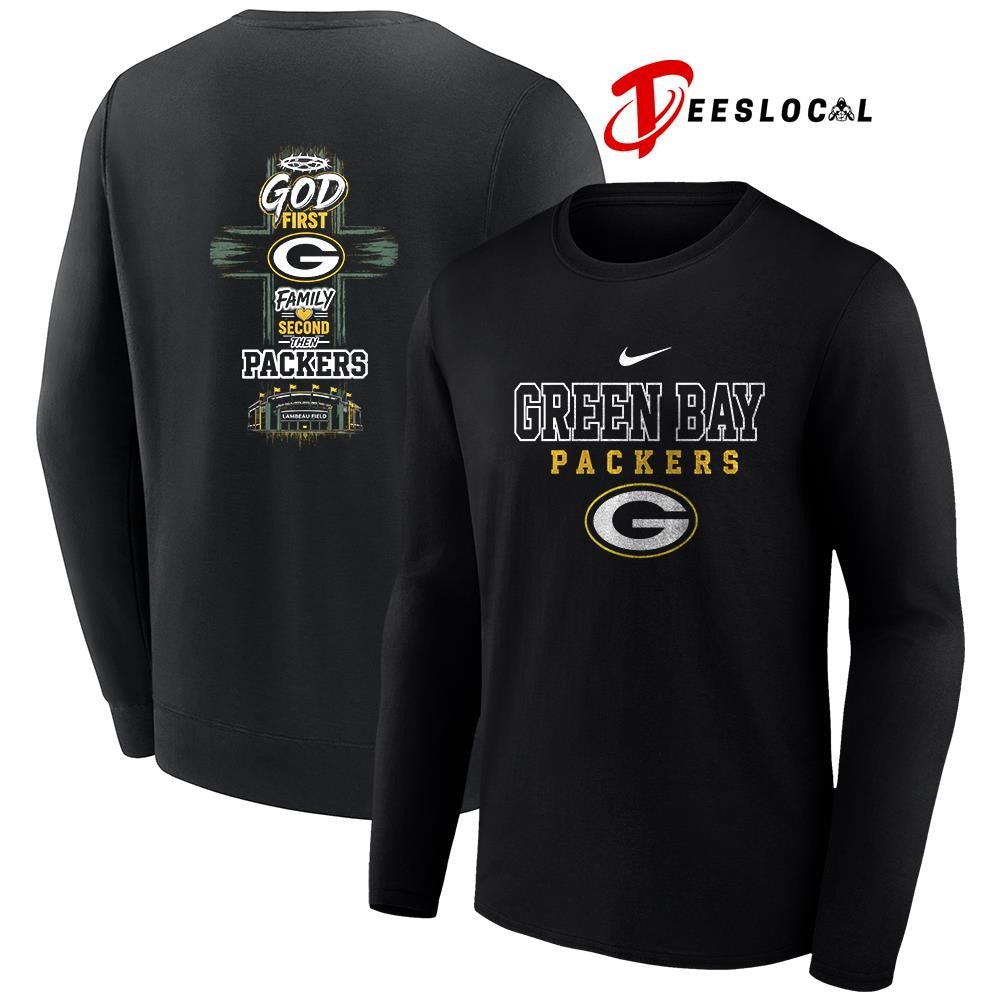 Green Bay Packers God first family second cross shirt