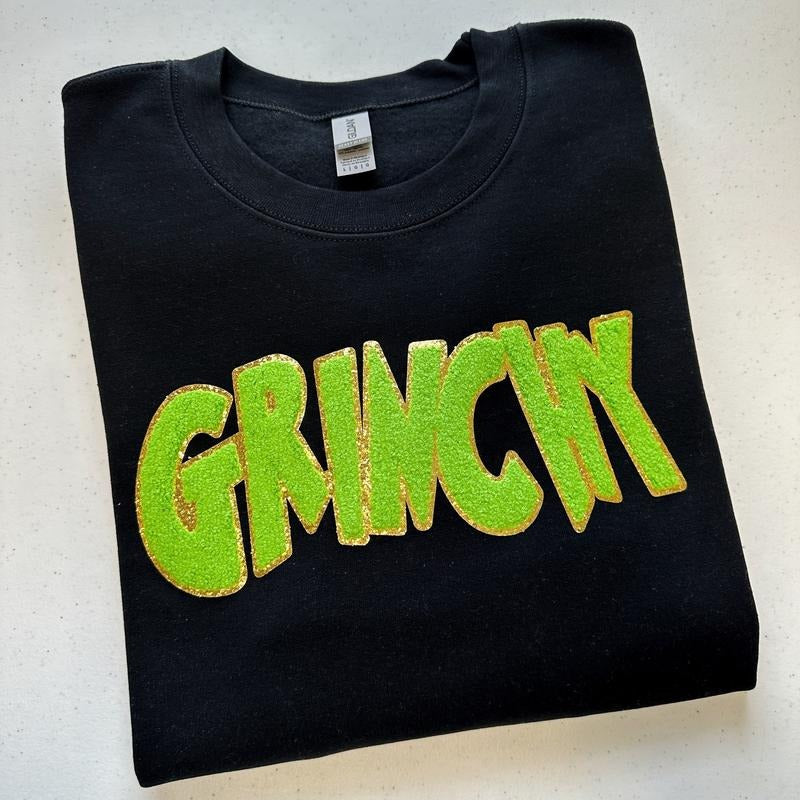 Green Chenille Patch Sweatshirt -- BLACK