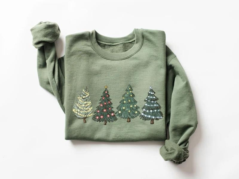 Green Tree Christmas Sweater, Christmas Sweater, Christmas Crewneck, Christmas Tree Sweatshirt, Holiday Sweaters for Women, Winter Sweatshir Womenswear Hoodie Tops Comfort