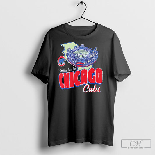 Greetings From The Chicago Cubs Royal Sadium Graphic Shirts