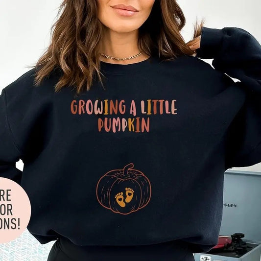 Growing A Little Pumpkin Crewneck Sweatshirt, Maternity Shirt, Baby Announcement T Shirt, Autumn Season T Shirt, Mom Sweatshirt