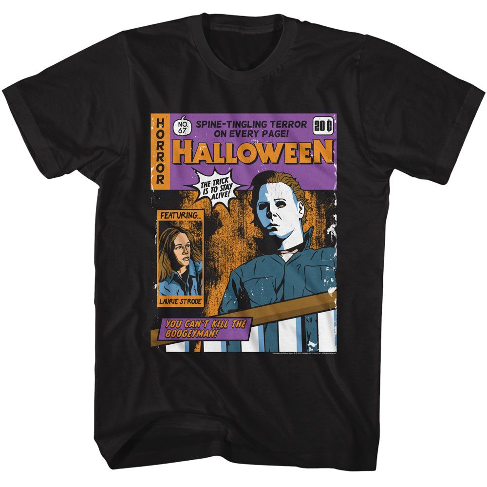 Halloween - Comic Cover - American Classics - Solid Black Adult Short Sleeve T-Shirt - clothing by TeeHivey.com (Image 1)