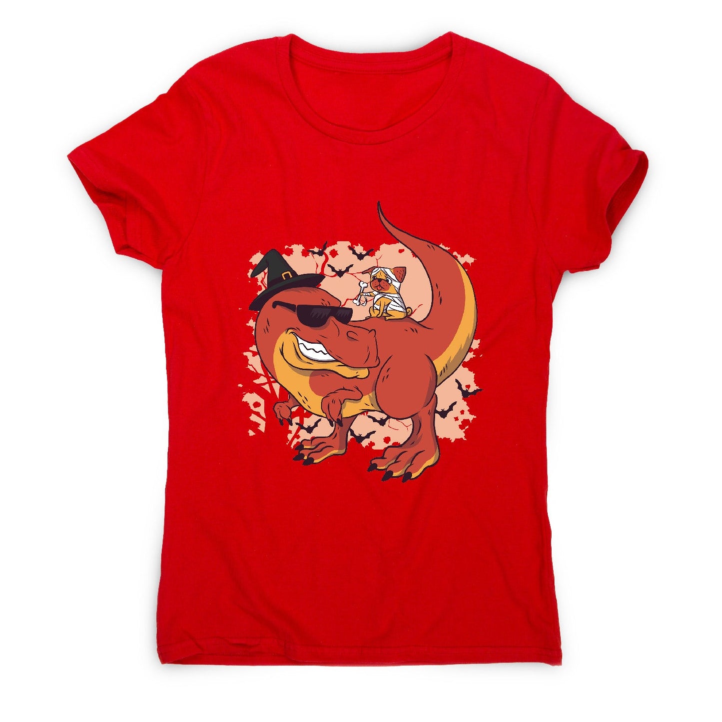 Halloween pug and dinosaur - funny halloween women's t-shirt