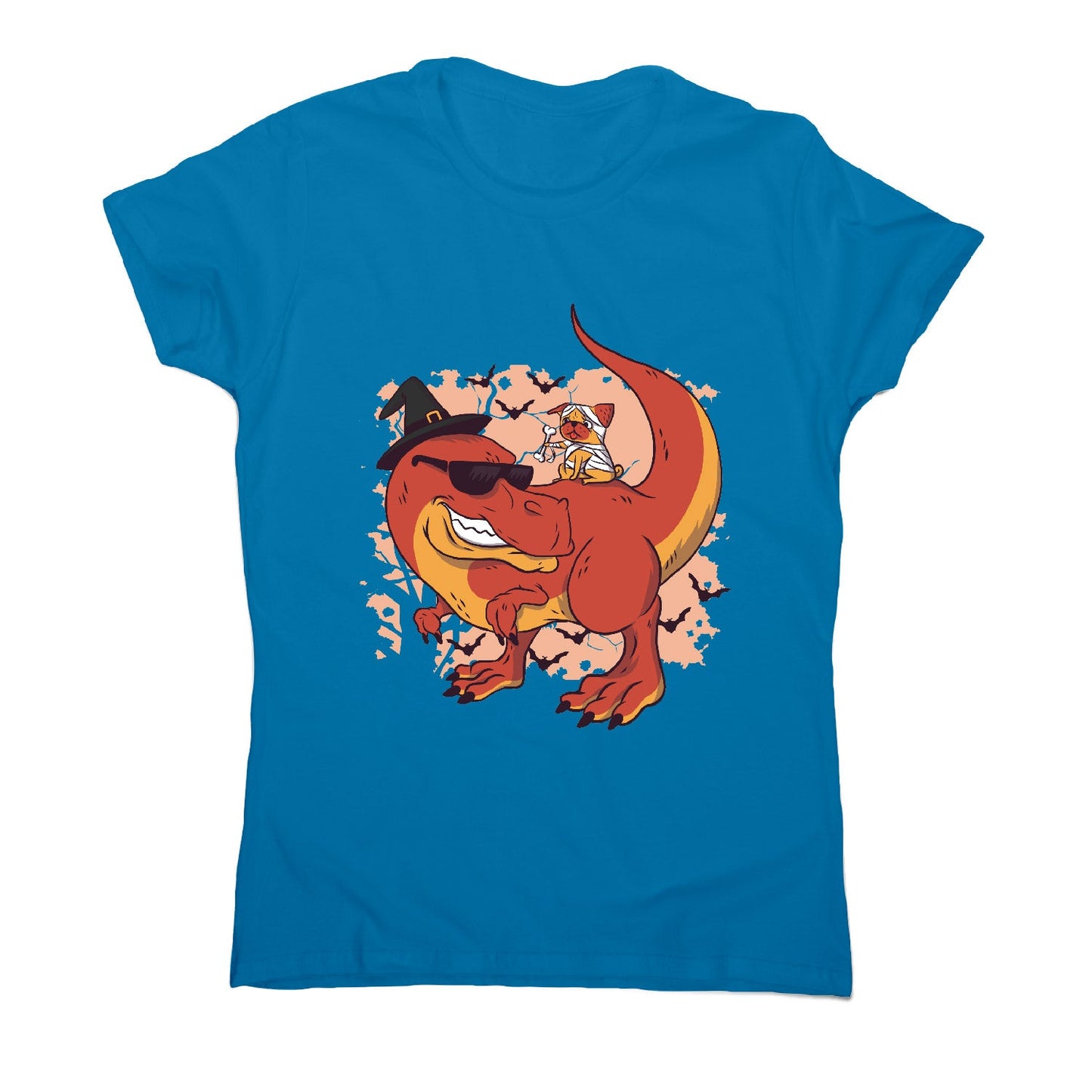 Halloween pug and dinosaur - funny halloween women's t-shirt